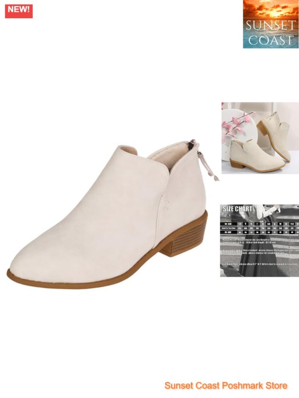 Faux Suede Pointed Toe Ankle Booties Stacked Heel Side Zip
